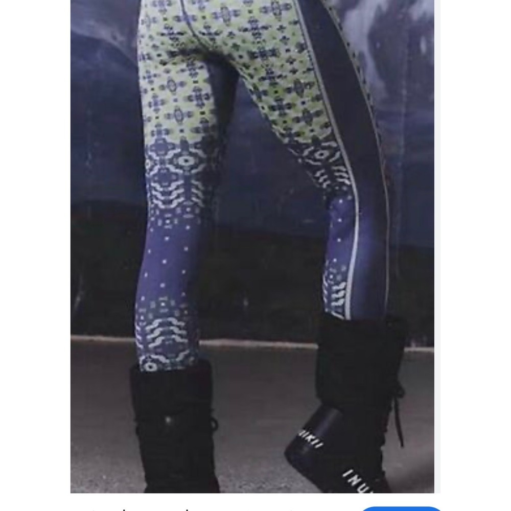 Free People Myoko Leggings Navy Lime medium/ Large seamless High Rise Geometric